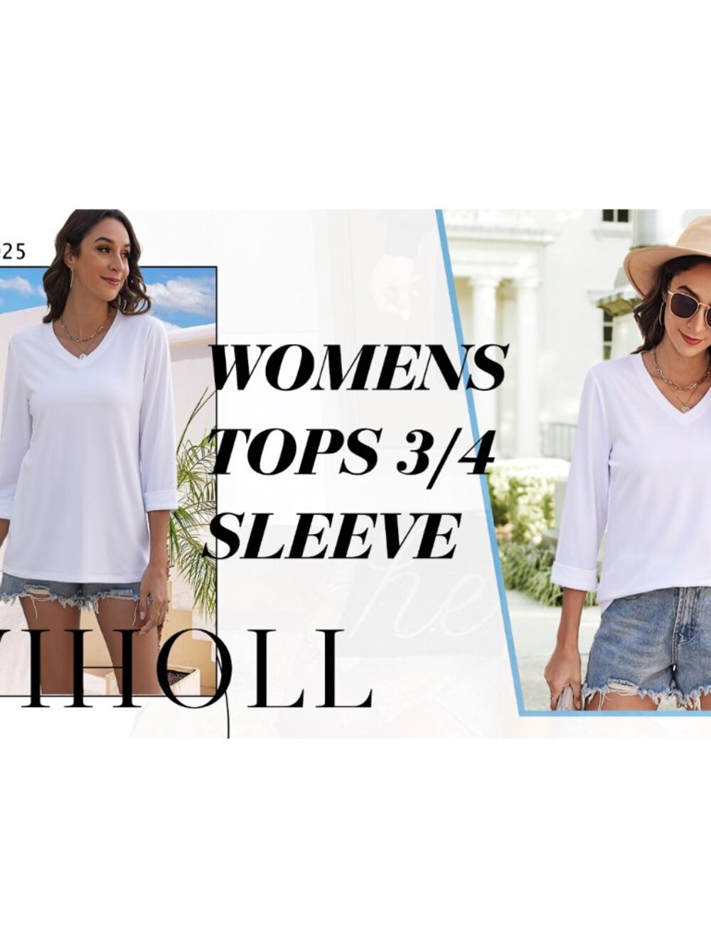 Womens 3/4 Sleeve Blouse V Neck Loose Fit Flowy Lightweight Cotton Blend - Picture 5 of 6